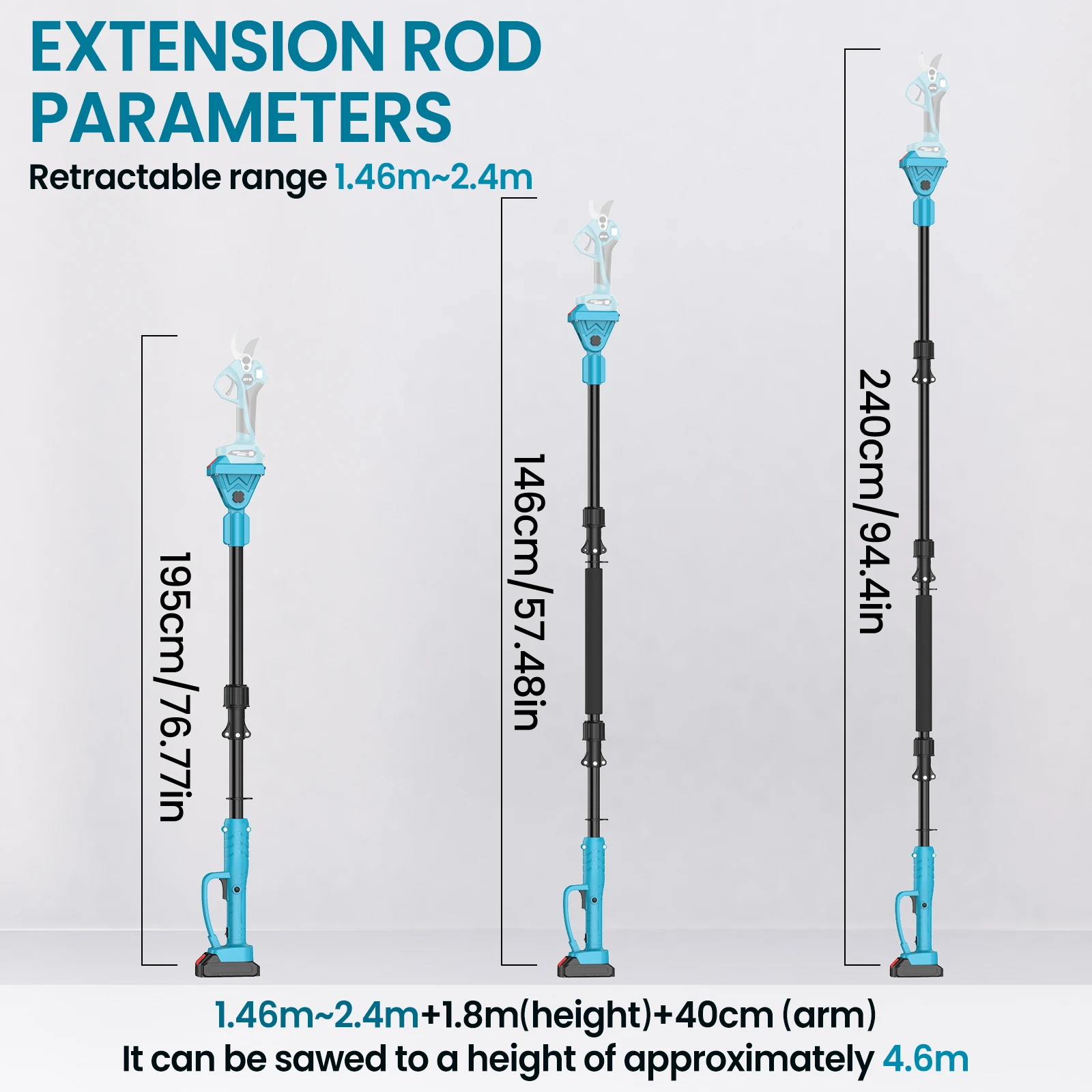 قضيب تمديد من النوع 2 متر لقص التقليم الكهربائي والمنشار 180 °   ضبط قضيب تصغير عالي الفروع لبطارية ماكيتا 18 فولت