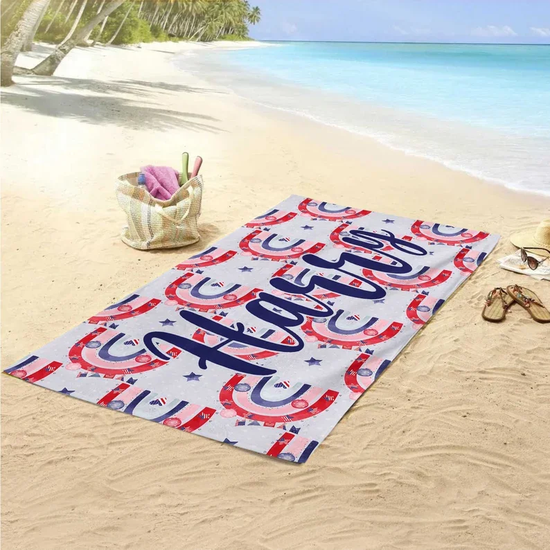 Custom 4th Of July Rainbow Beach Towel Patriotic Decor American Boys Kids Toddler Fourth Of July Gift Pool Party Favors Summer