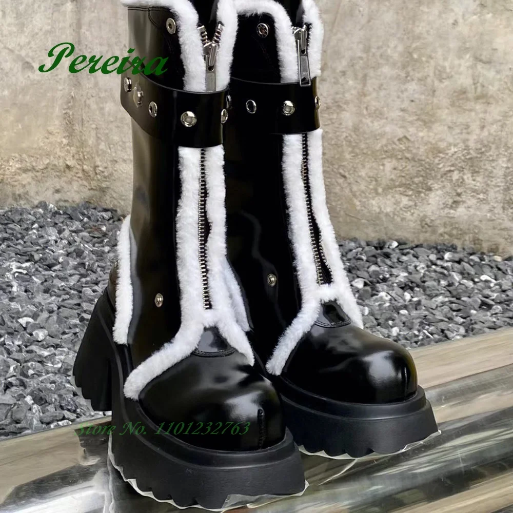 Knight Boots Female 2023 Winter New Round Toe Collision Color Fashion Boots Flip Collar Thick Bottom Warm Medium Snow Boots Sexy