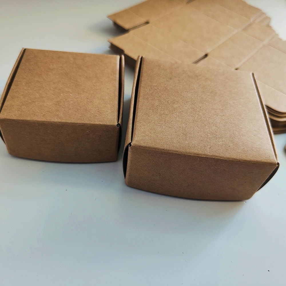 20 Pieces Small Foldable Kraft Paper Jewelry Box 2.5x2.5x1.1 inches  / 2.16x2.16x.98 inches Brown Black Gift Wedding Favor Box