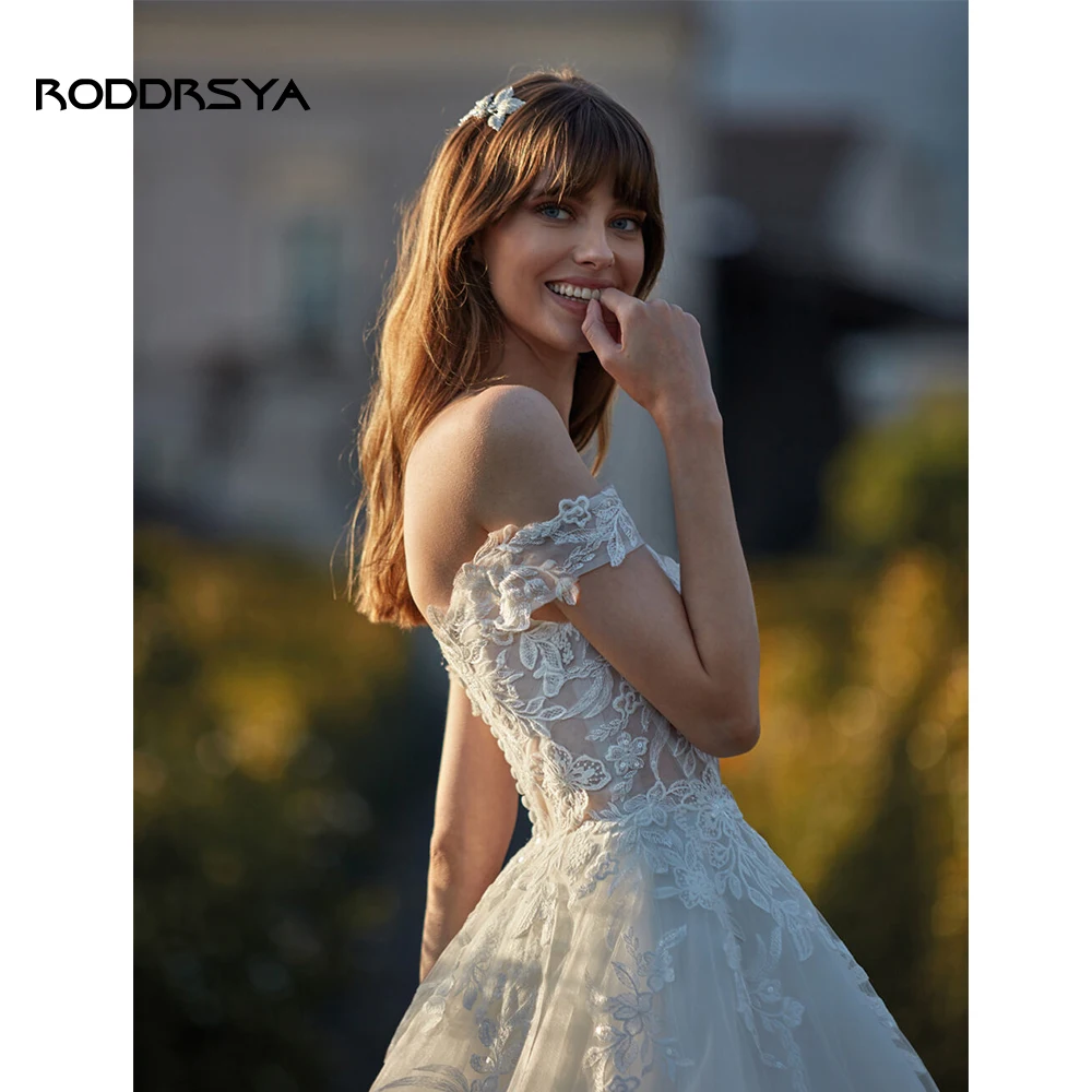 RODDRSYA Elegante A-lijn kant trouwjurken voor vrouwen 2024 Off The Shoulder Appliques Bruidsjurken Vestids De Novia Elegante A-lijn kant trouwjurken voor vrouwen 2024 Off The Shoulder Appliques Bruidsjurken Vestids De