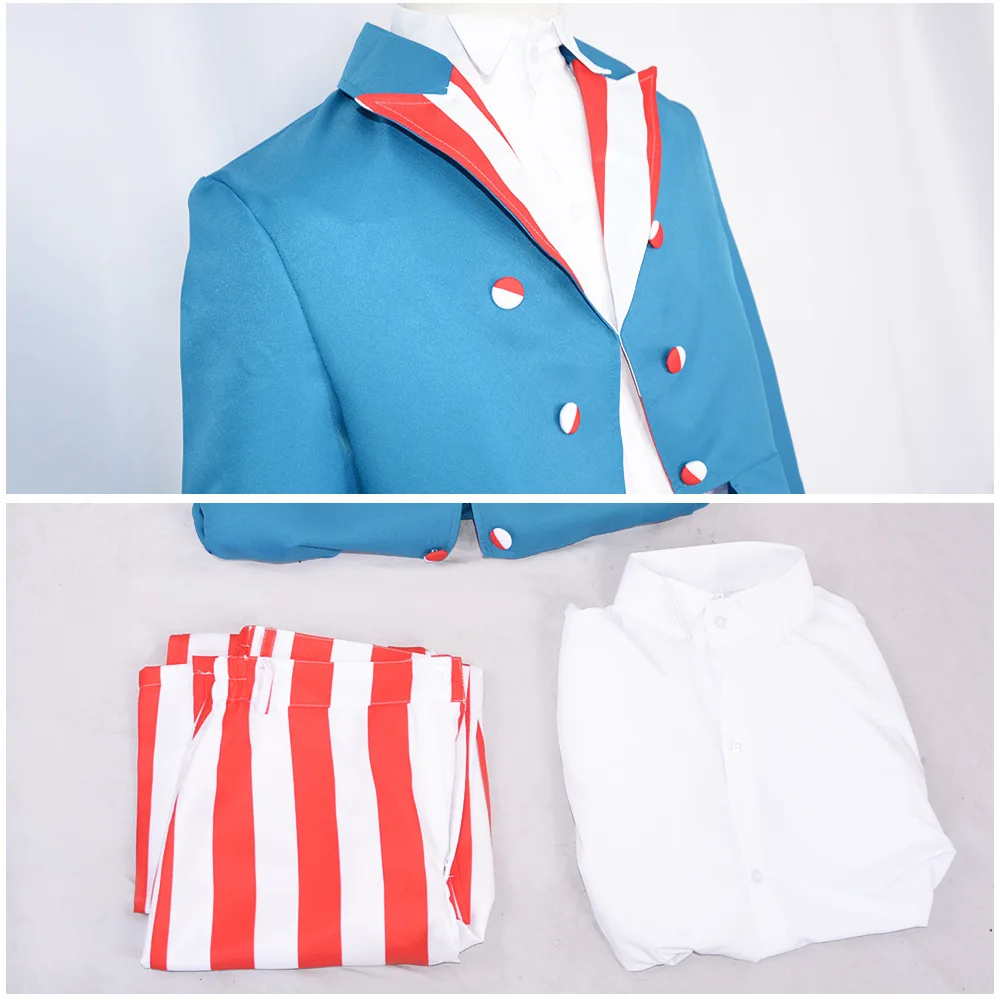Uncle Sam Cosplay Costume Blue Tailcoat Red Striped Pants White Shirt Hat Set Festive Carnival Halloween Role Play Outfit
