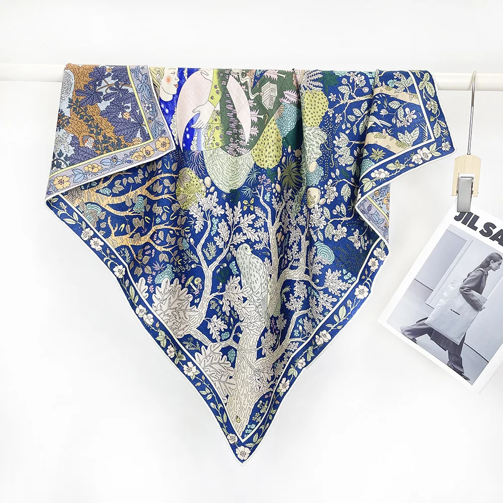 

Double Sided Silk Wool Scarf 85CM Winter Luxury Rolled Edges Bandanas Shawls Women Square Scarves Mother Gift