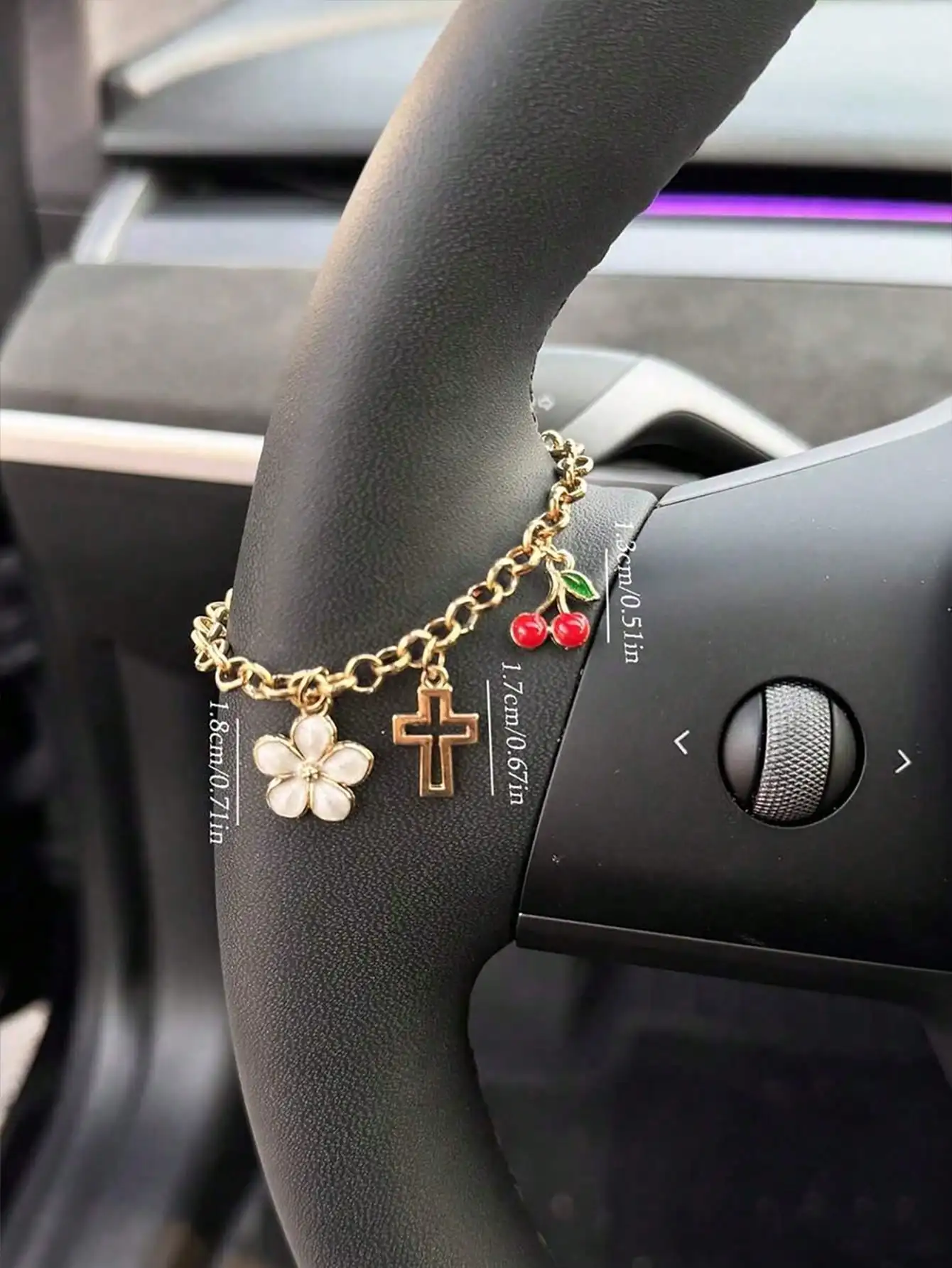 1Pc Alloy Flower Cherry Cross Steering Wheel Ornament Bow Pendant Women Car Interior Decor Accessory On Bag