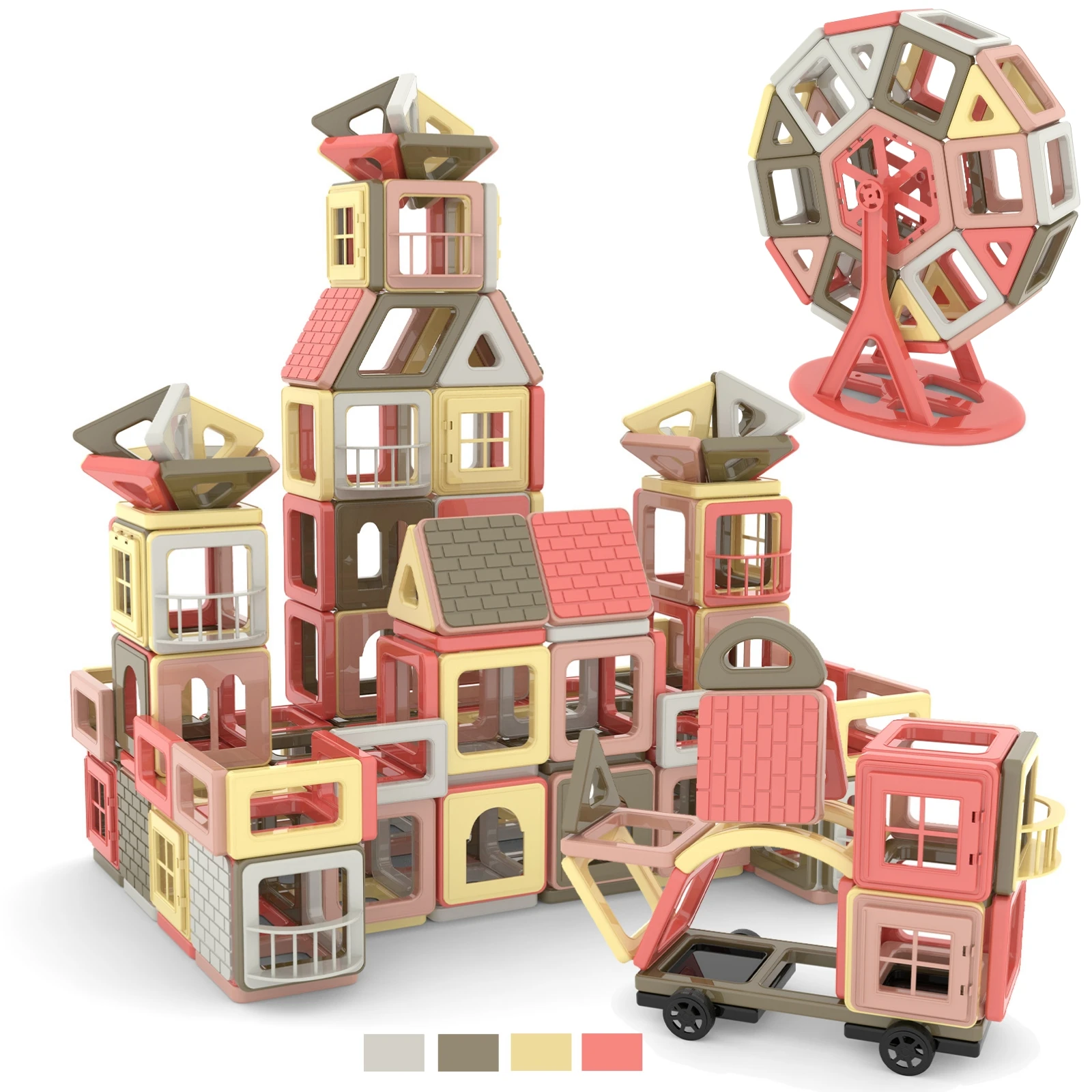 กระเบื้องแม่เหล็กหลากสี153ชิ้นสำหรับเด็กวัย4 5 6 7 8เด็กหญิงเด็กชายกระตุ้นการก่อสร้าง3D และการเล่นตามจินตนาการ