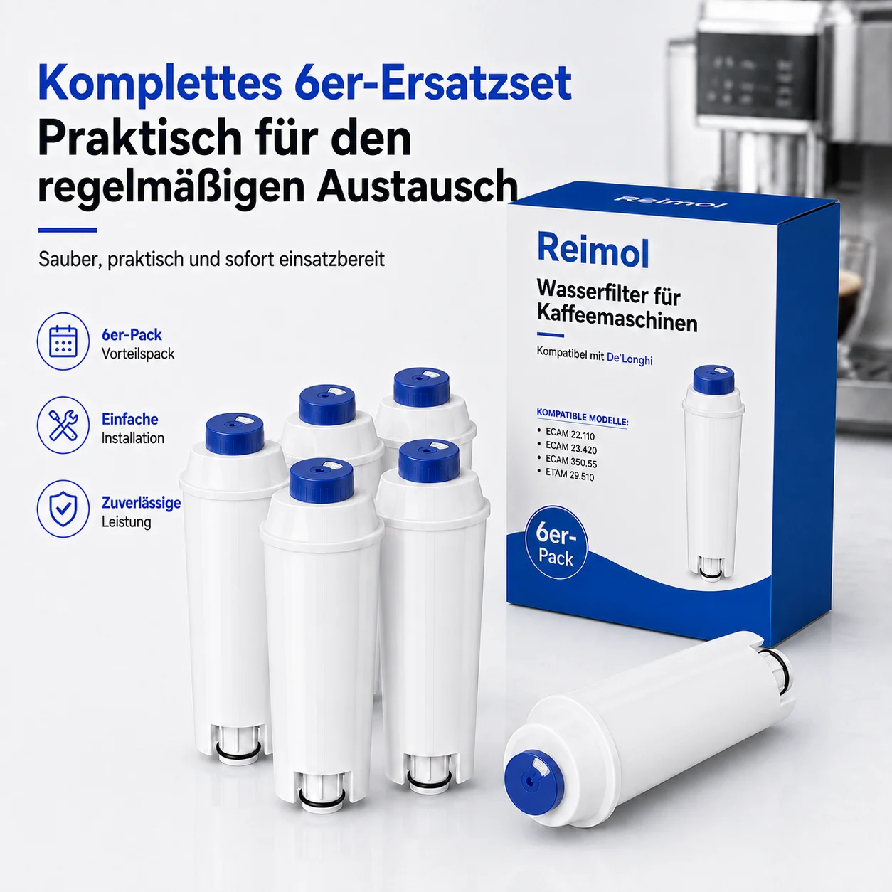 Reimol 6 Stück Wasserfilter Ersatzfilter für Kaffeemaschinen, kompatibel mit DeLonghi ECAM Serie, ESAM Serie und ETAM Serie – Detail 7