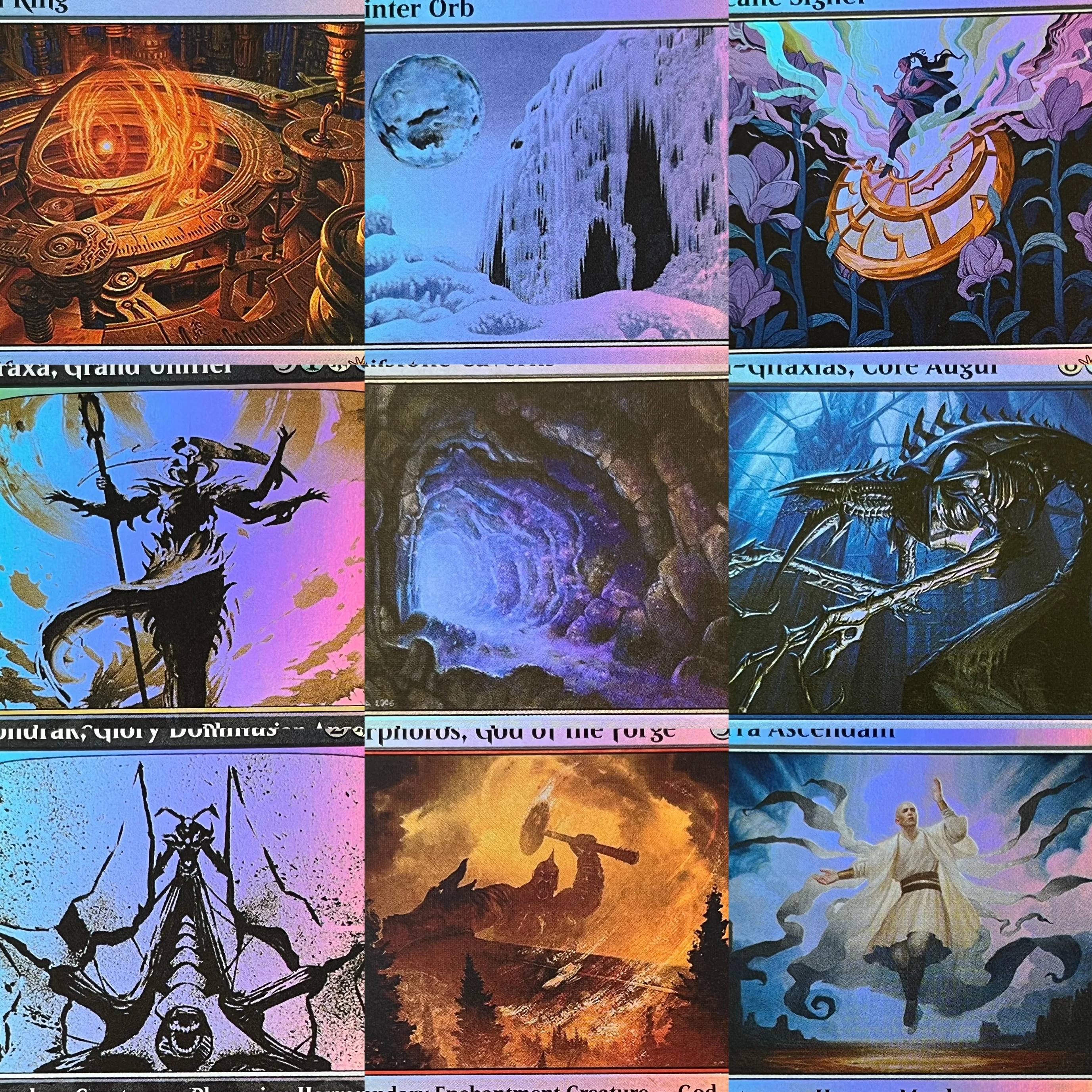 

Selling BM Foil part Arcane Atraxa Gemstone Caverns Linvala Mondrak Purphoros Winter Orb MTG proxy cards