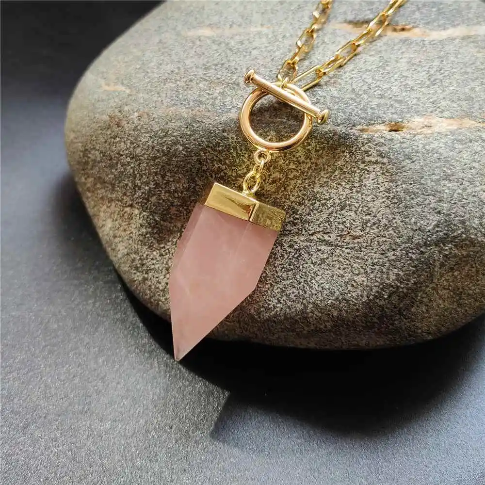 FUWO Natural Fluorite Rose/Clear Quartz OT Neckace, Mineral Crystal Point Lariat Link Necklace For Women NC411 5Pieces/Lot