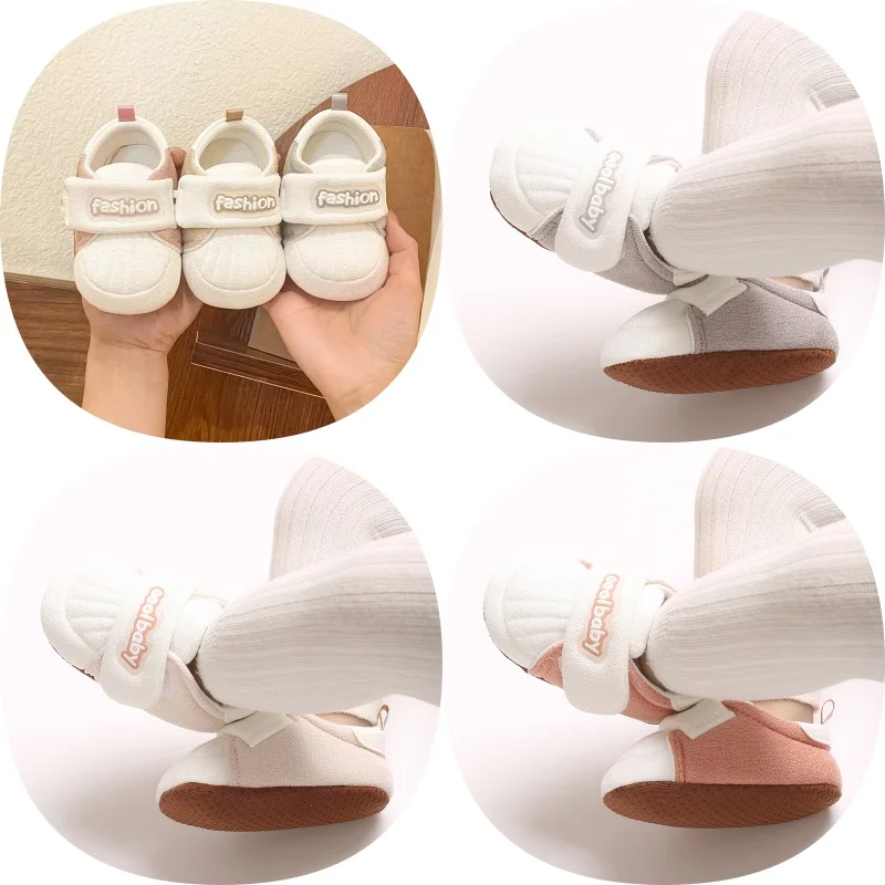 Modische Farbblock-Schuhe für Neugeborene (0-18 Monate), Mädchen und Jungen, aus reiner Baumwolle, weich und bequem, rutschfest, mit flacher Sohle, für Babys zum Laufenlernen
