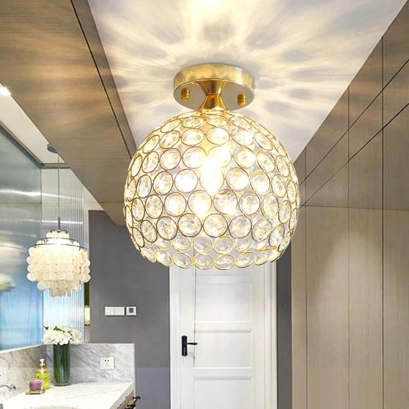 

Modern Brief Aisle K9 Crystal Ball E14 LED Bulb Ceiling Lamp Home Deco Bedroom Chrome Iron Ceiling Lighting Fixture