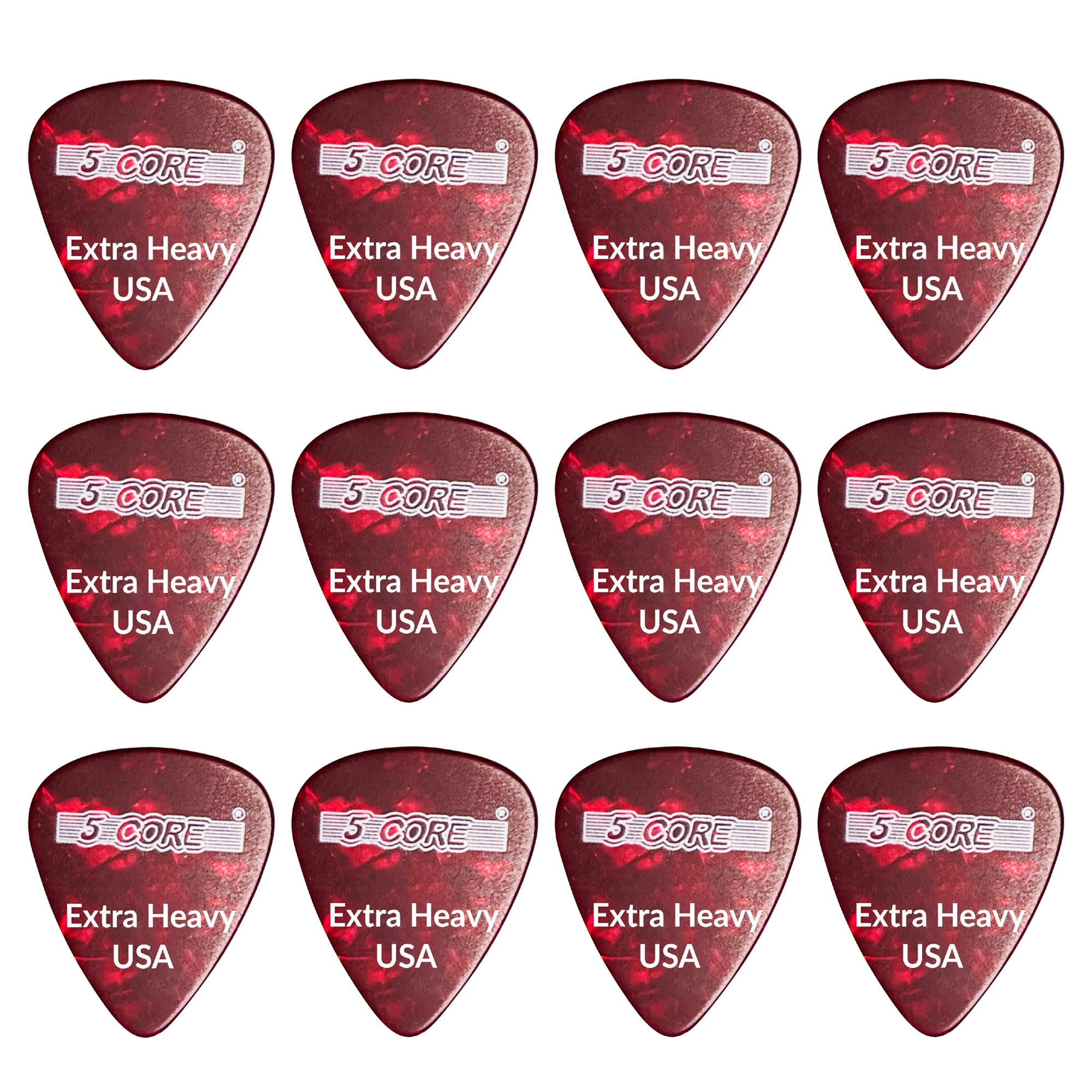 

5Core Guitar Picks 1.2mm Celluloid Extra Heavy Gauge Pick - Acoustic Electric Bass Guitars RED- G PICK EXH R 12PK