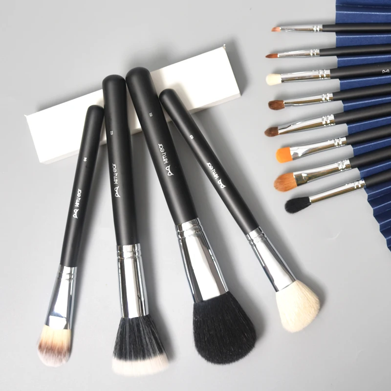 Face and Eye Makeup Brushes Set, Cílios, Sombra, Sobrancelha, Delineador, Fundação, Pó, Blush, Destaque, Lábios, Escova, 12Pcs