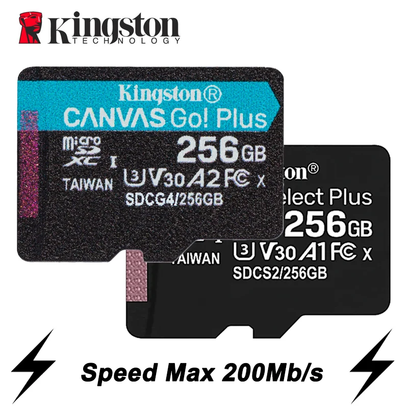 Tarjeta de memoria Kingston de hasta 200 MB/S Micro SD TF 64GB 256GB 128GB 512GB 1TB velocidad de lectura Clase 10 U1 V30 A1 Flash para electrónica