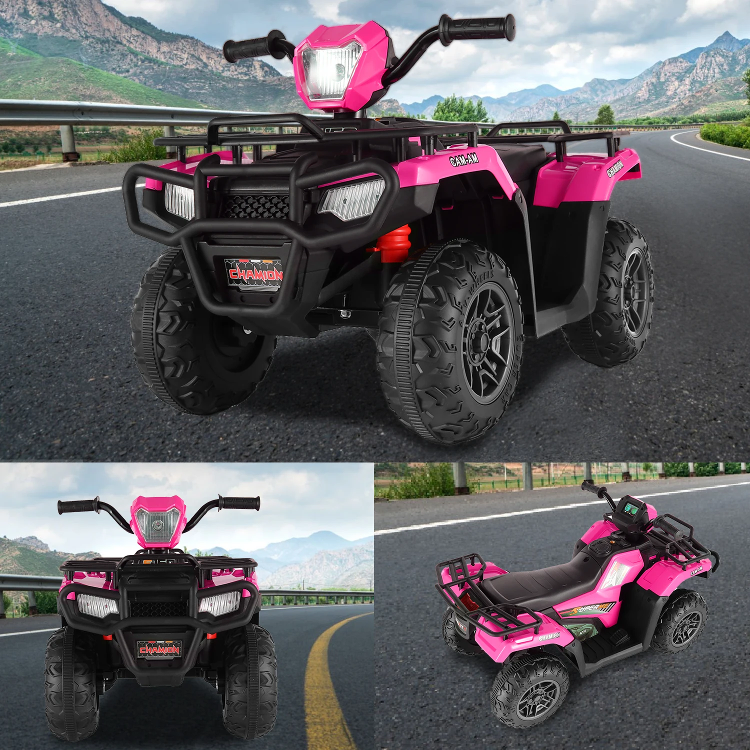 12V Ride On ATV 4 Wheelers for Kids Electric Vehicle with LED Lights, High & Low Speed, Horn, Music, USB, Forward & Backward