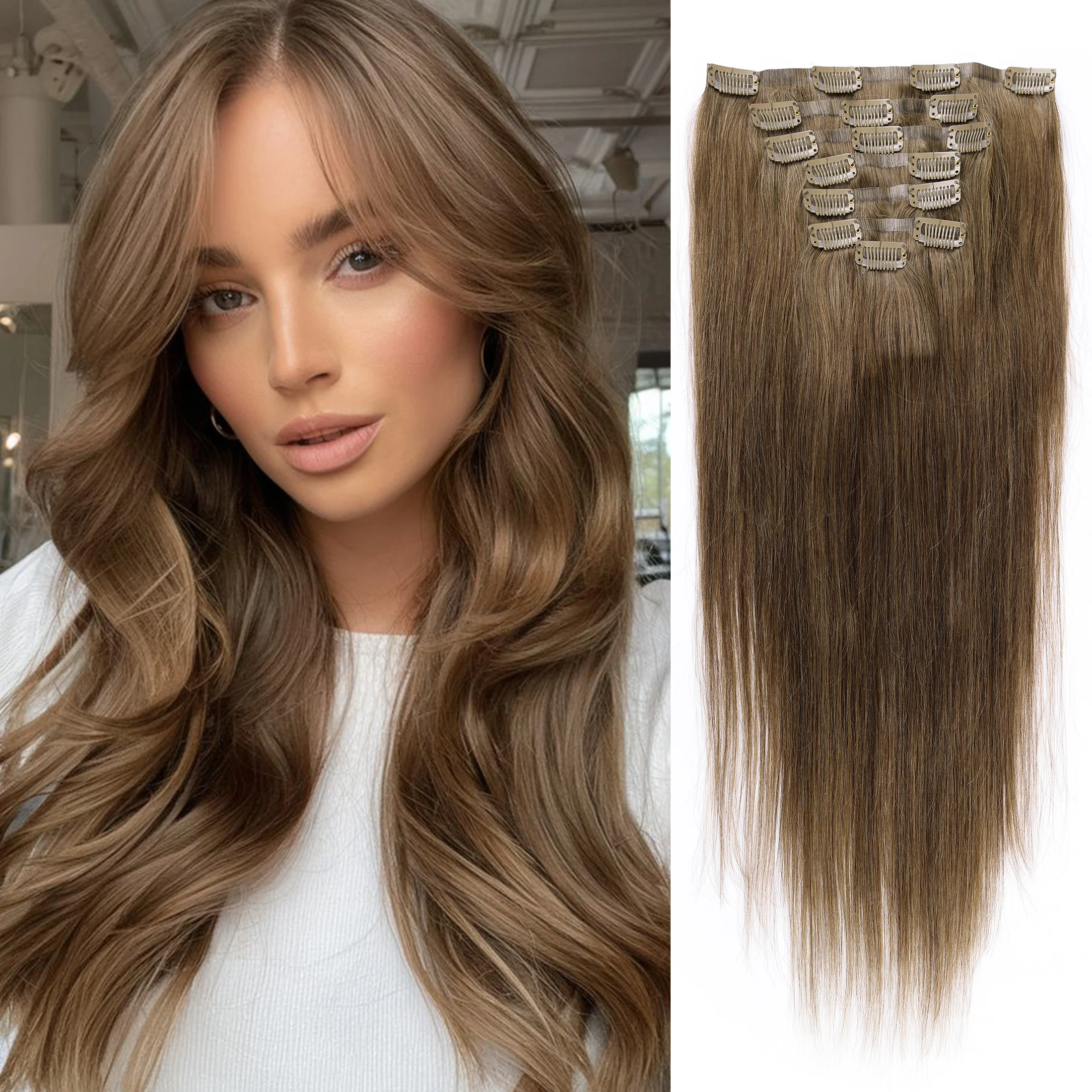 7 Stuks Naadloze Clip In Hair Extensions Menselijk Haar Clip Op Hair Extensions Echt Menselijk Haar Clip Ins Ultradunne PU Inslag Recht