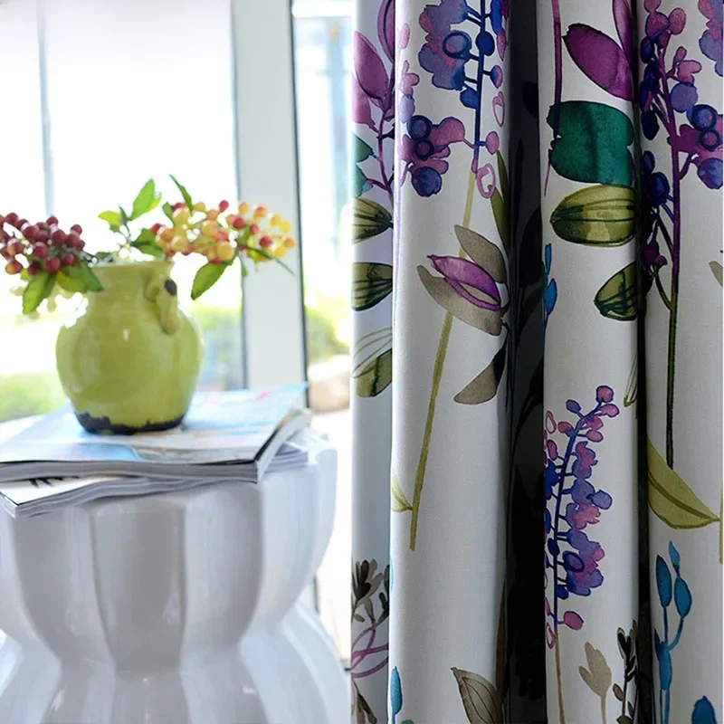 Lila Glockenblume Blumen Fensterbehandlungen Schlafzimmer Vorhänge Hochpräzise unvollständige Verdunkelungsvorhänge für Wohnzimmer