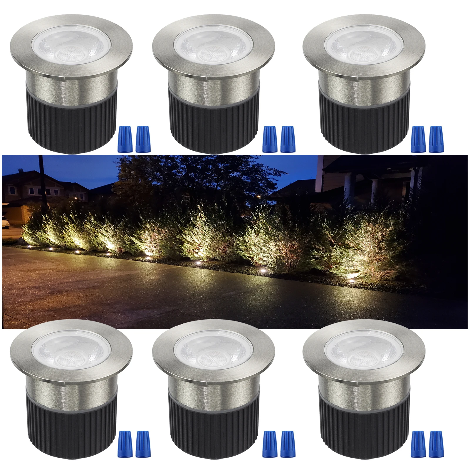 

6-Pack Outdoor In-ground LED Garden Lights,Driverway Backyard Recessed Lighting,AC85-265V 5W 250Lumen Under Tree Landscape Lamp