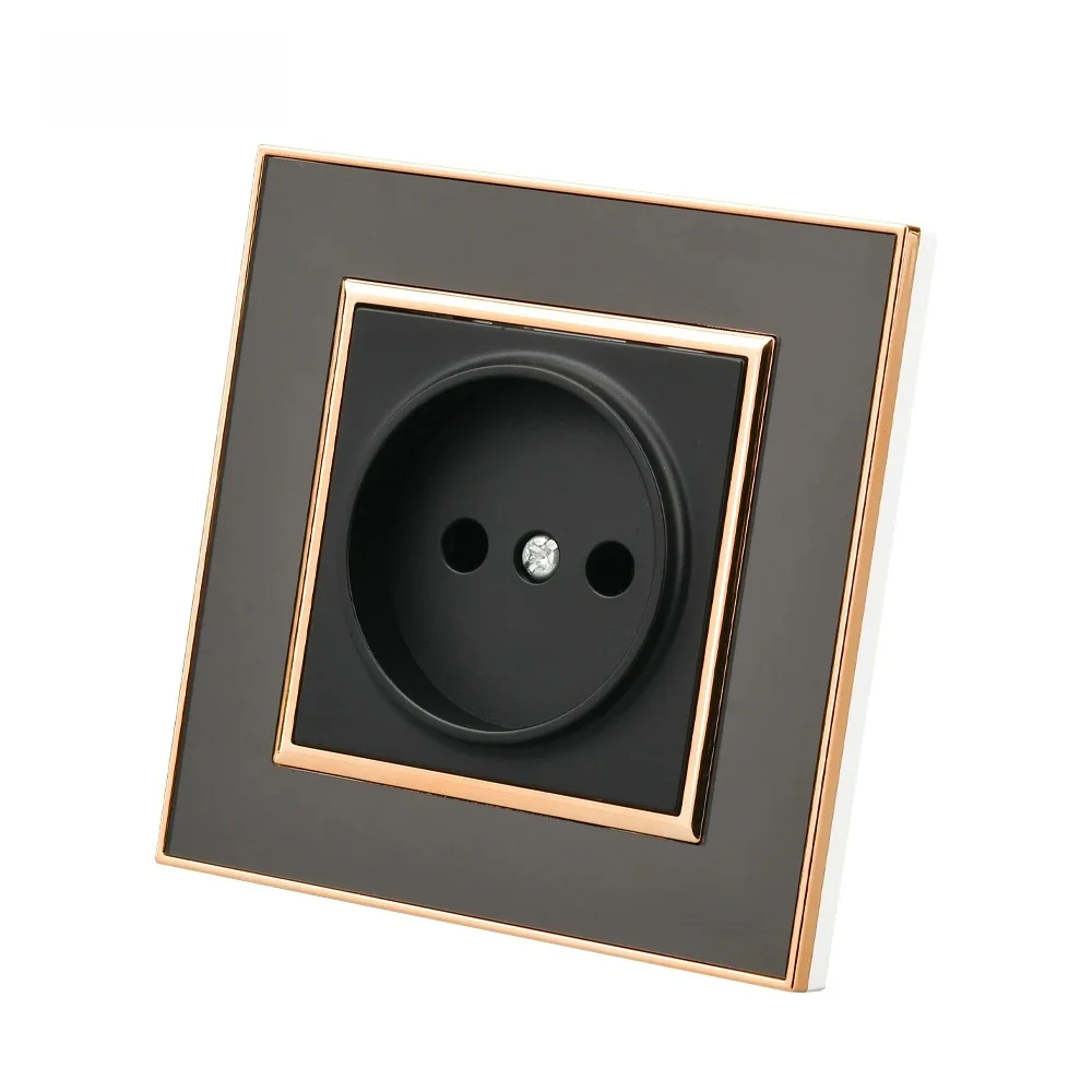 WESA – prise murale en acrylique miroir Standard ue, panneau ignifuge noir, prise de courant 16A, prise électrique sans terre Standard