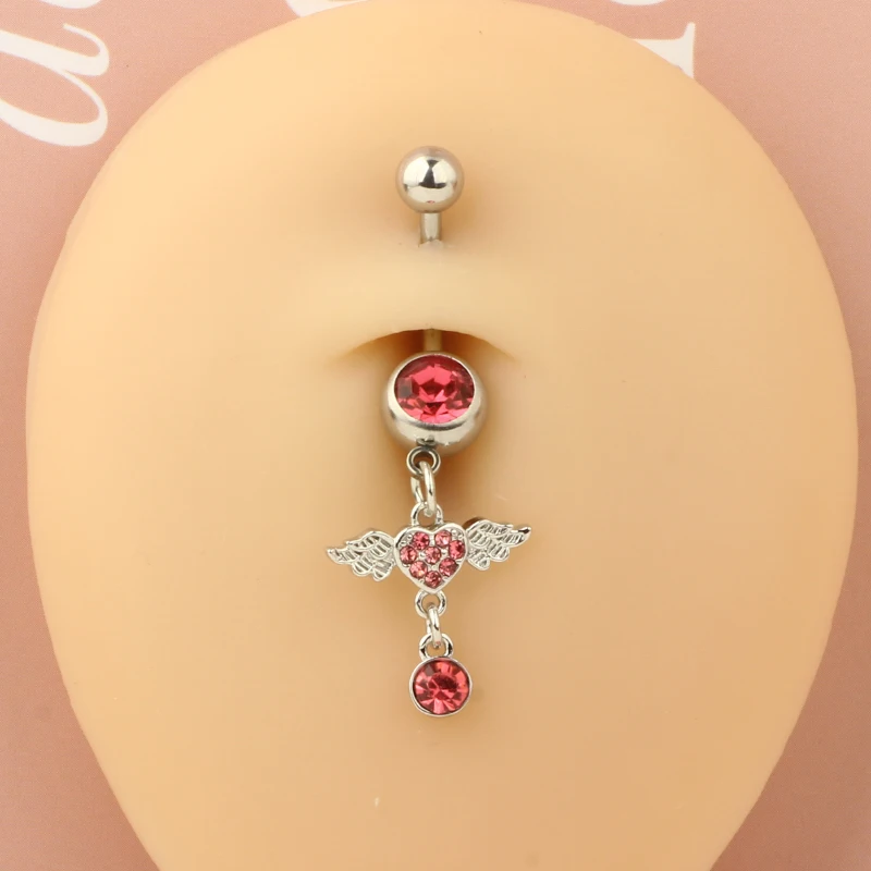 Dangled Belly Button Rings Surgical Steel 14G Bar Navel Piercing Ring Crystal CZ Flower Butterfly Heart Belly Ring Ear Jewelry