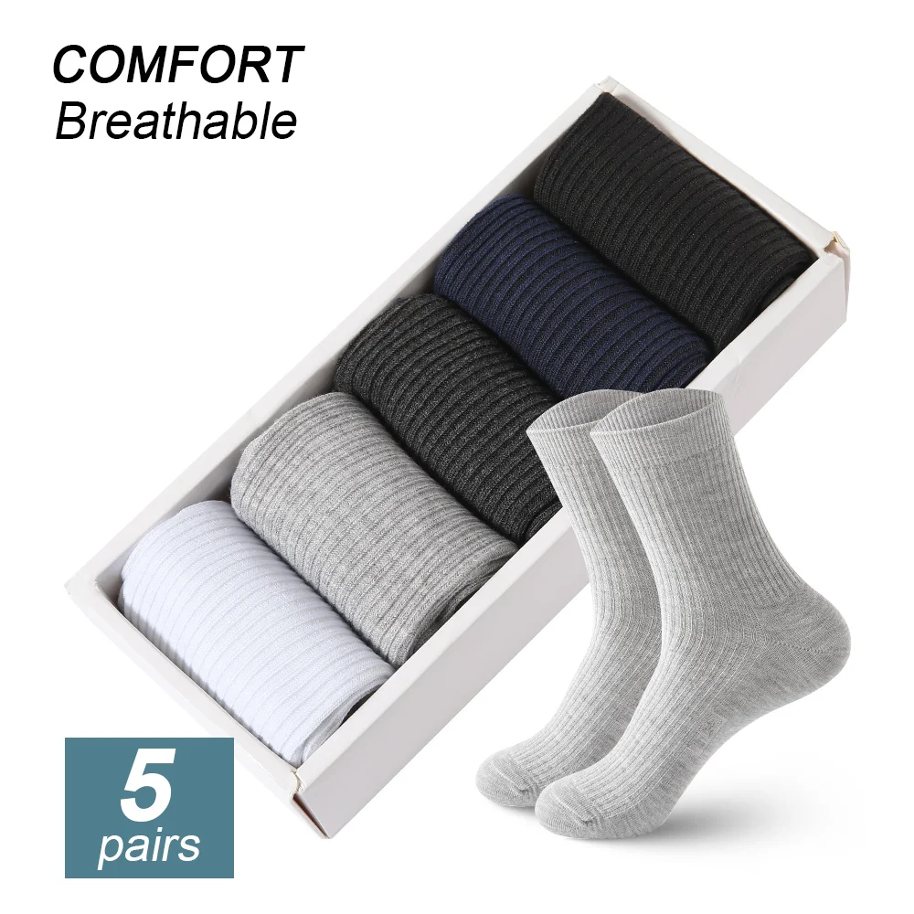 

High Quality 5 Pairs/lot Bamboo Fiber Men Socks Breathable Compression Men Long Socks Business Casual Male Large size 38-45