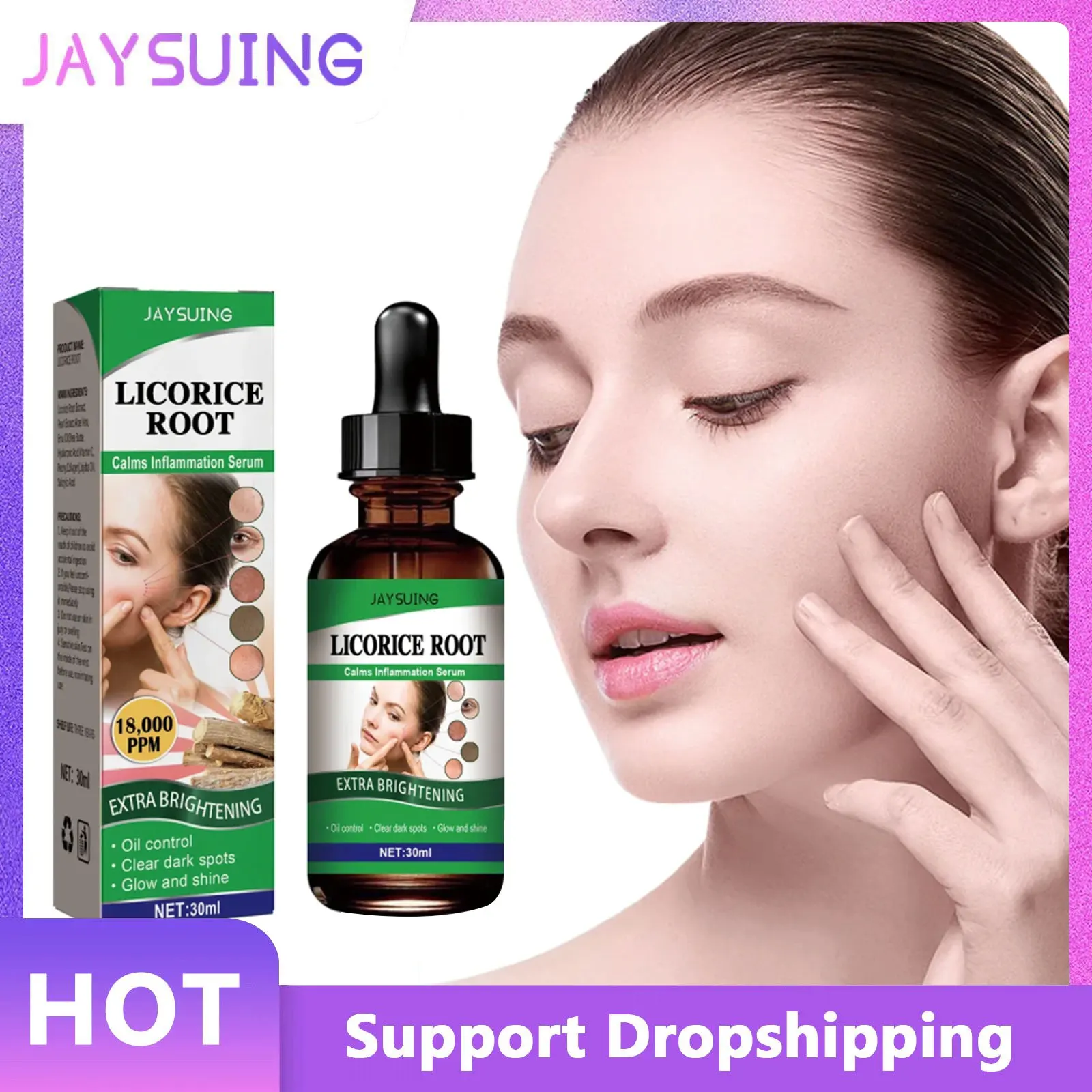 Jaysuing Pore Shrinking Serum Fade Pigmentation Remove Blackheads Oil Control Firm Fine Lines Brighten Skin Licorice Essence