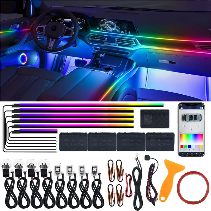 Dual Zone 18 in 1 Full Color Streamer Auto Omgevingslicht RGB 64 kleuren LED Interieur Acrylvezel Strip Decoratie Sfeerlamp - afbeelding 2