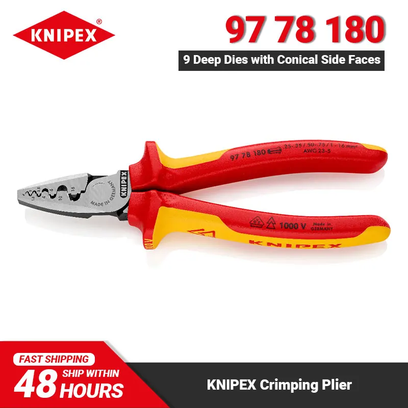 KNIPEX 97 78 180 Crimping Pliers for Wire Ferrules Insulated Electrician Tools with Multi-Component Grips