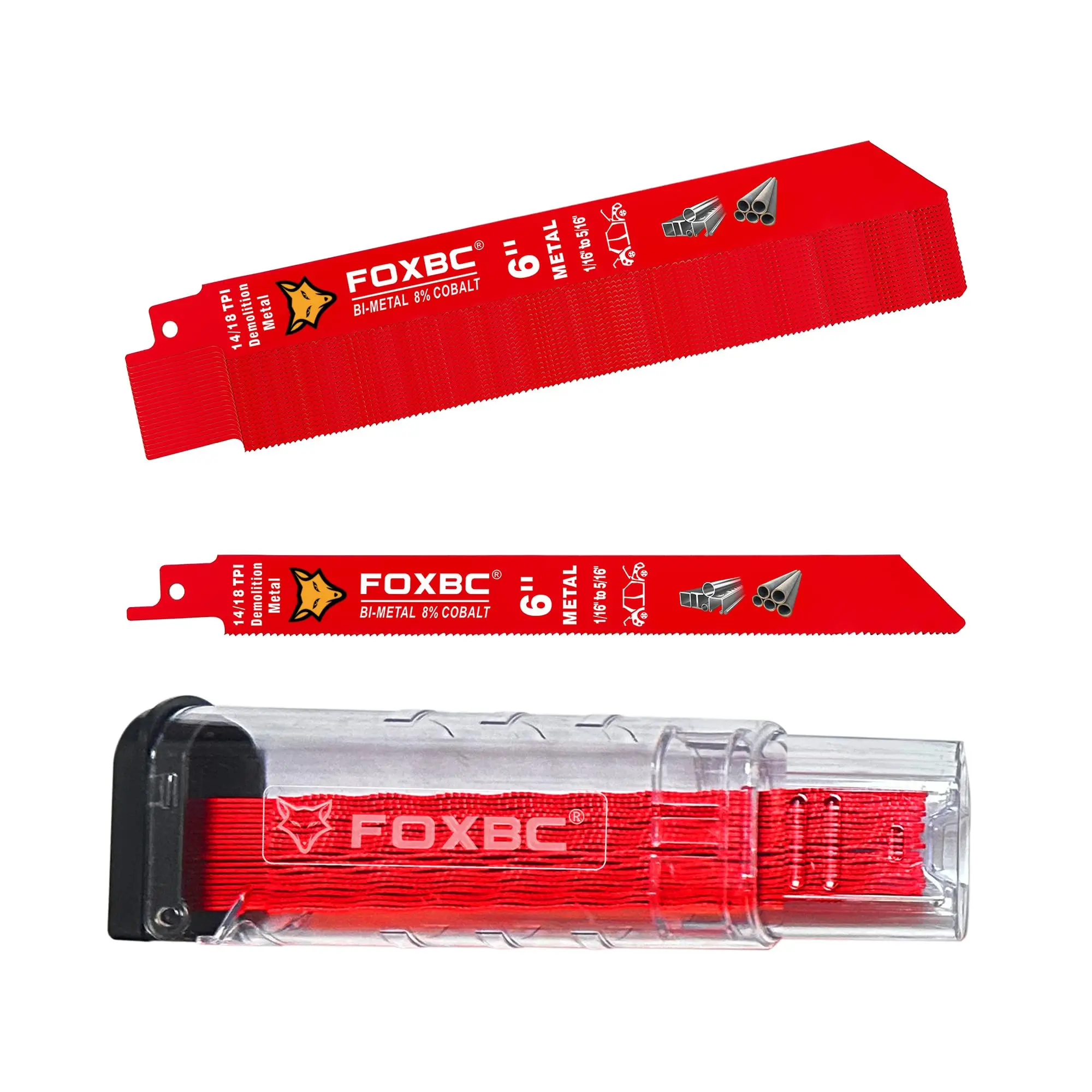Лезвия для сабельной пилы FOXBC, 25 шт., 150 мм, двухметаллические, 14/18 TPI для автодемонтажа, 1/16-5/16, для резки металлов среднего размера
