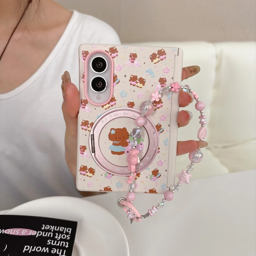 Cute Holiday Cartoon Cat Magnetic Phone Case For Samsung Galaxy Z Fold 8 Cover Kawaii Foldable Anti‑Fall Case With Magsafe Stand