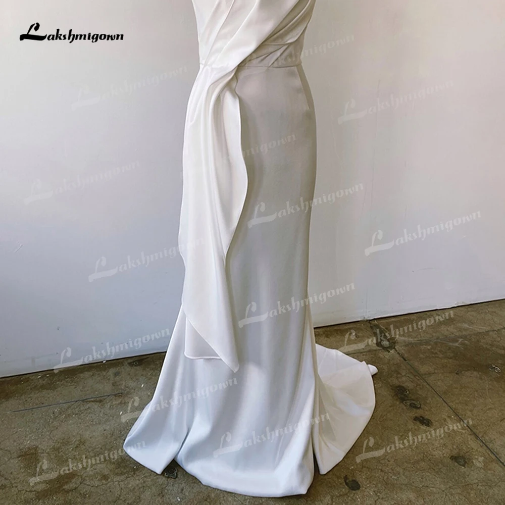 Simple Sexy Strapless Sleeveless Pleat Satin Mermaid Wedding Dress Custom For Women Boho Bridal Gowns Sweep Robe De Mariée