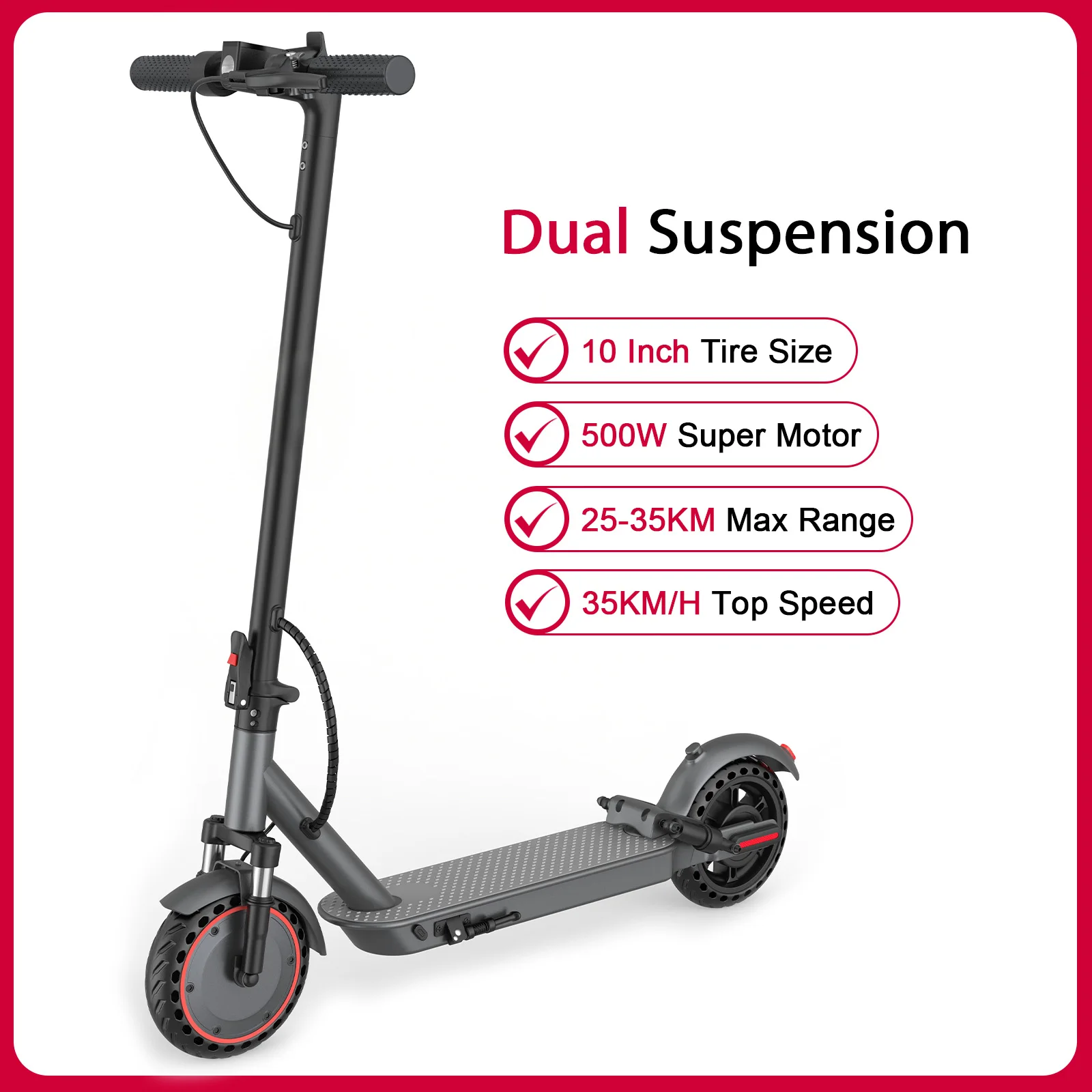 AOVOPRO LP10 Elektrische scooter met dubbele schokabsorptie 35 km 10 inch 35 km/u Topsnelheid Cruise Control LED-licht elektrische scooter