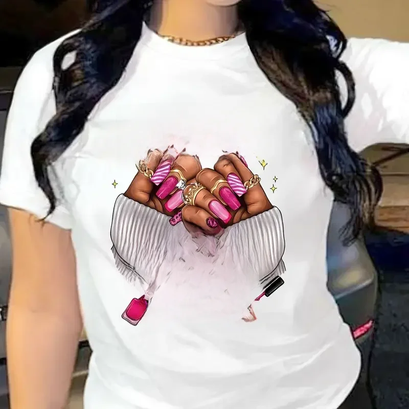 Graficzny nadruk Koszulka z okrągłym dekoltem Casualowy top z krótkim rękawem Na wiosnę Lato Odzież damska Odzież damska Koszulki Topy Damskie T Shirt — zdjęcie 2