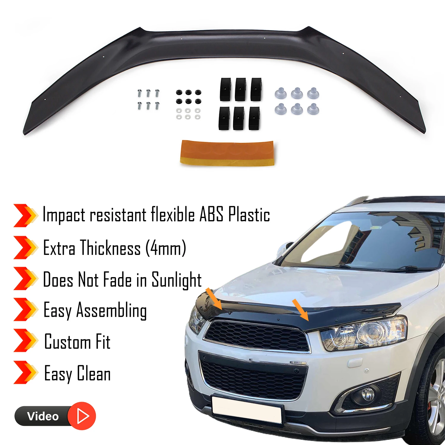 Hood Deflector Guard for Chevrolet Captiva (2012-2019) Bug Shield Bonnet Protector / 4 mm thickness and ultra-durable material