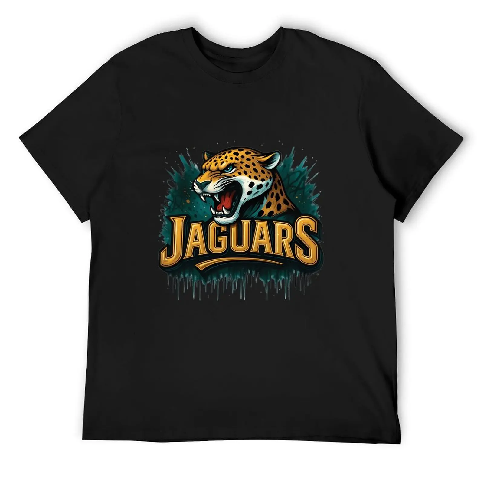 Fierce Roar Jaguar Drip Paint Jaguars Letter Graphic T Shirt Oversized Breathable Cotton Black Apparel
