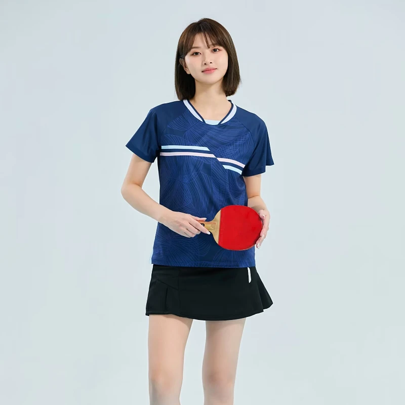 جديد المرأة ملابس كرة الريشة الكورية فتاة الموضة بلايز رياضية قصيرة الأكمام سريعة الجافة ماصة للعرق تي شيرت تدريب التنس