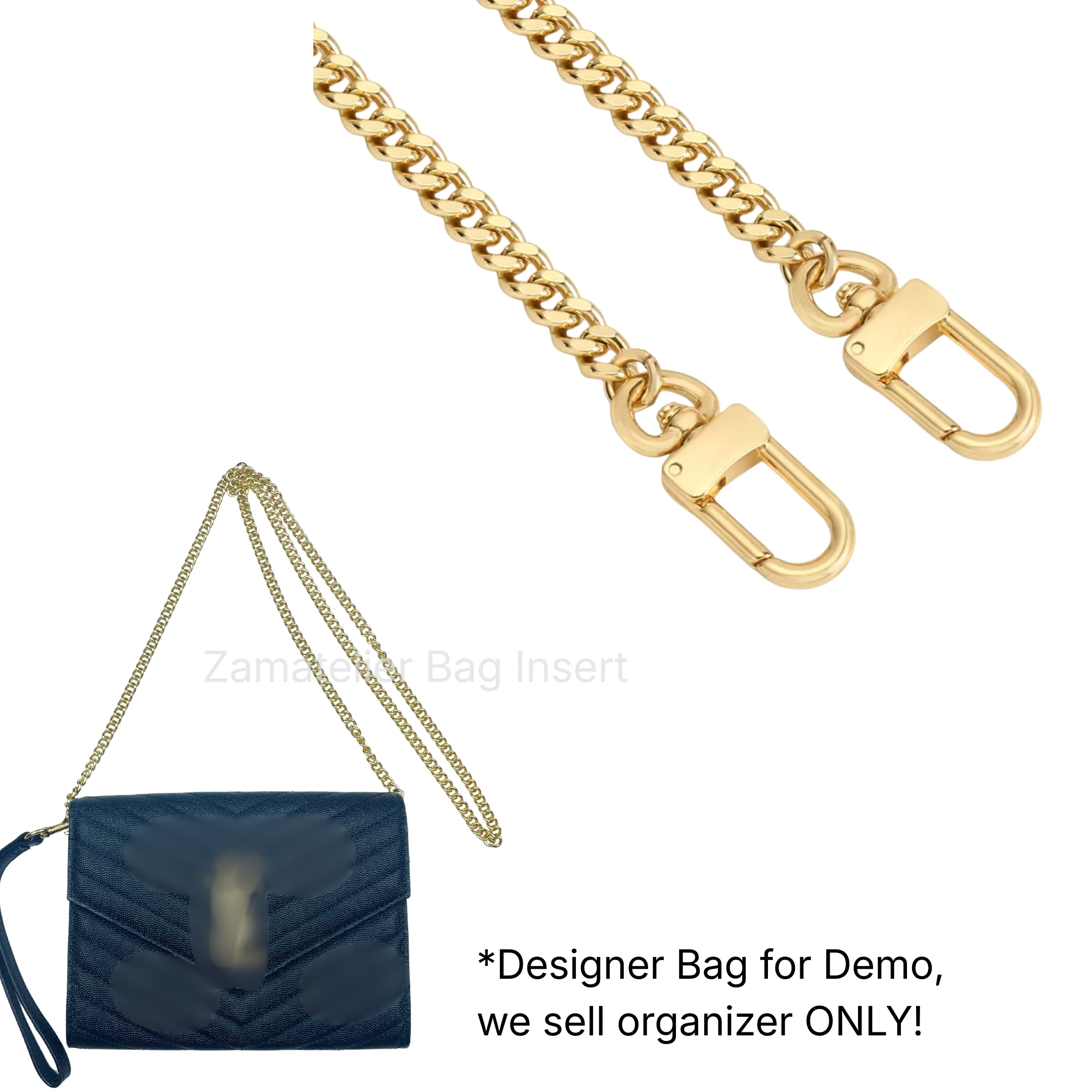 Cassandre Clutch Monogram Conversiekit - Om te zetten tot schoudertas/crossbody tas met vilten inzetstuk organizer en gouden/zwarte/zilveren ketting