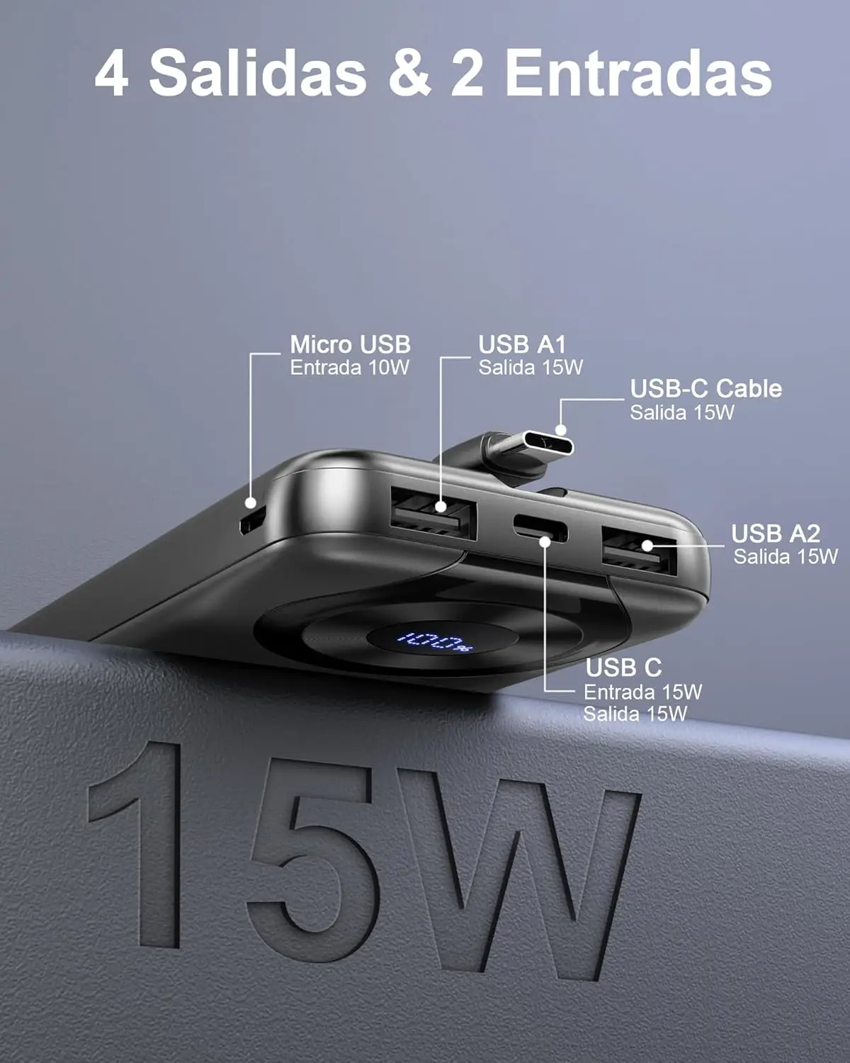 2026 Power Bank Fast Charging,Bateria Externa Carga Rapida 10000mAh 22.5W Cargador Portatil con Entrada y Salida USB C, Patalla LED para iPhone 17/16/15/14 Air Pro MAX Plus Mini, para Samsung Android