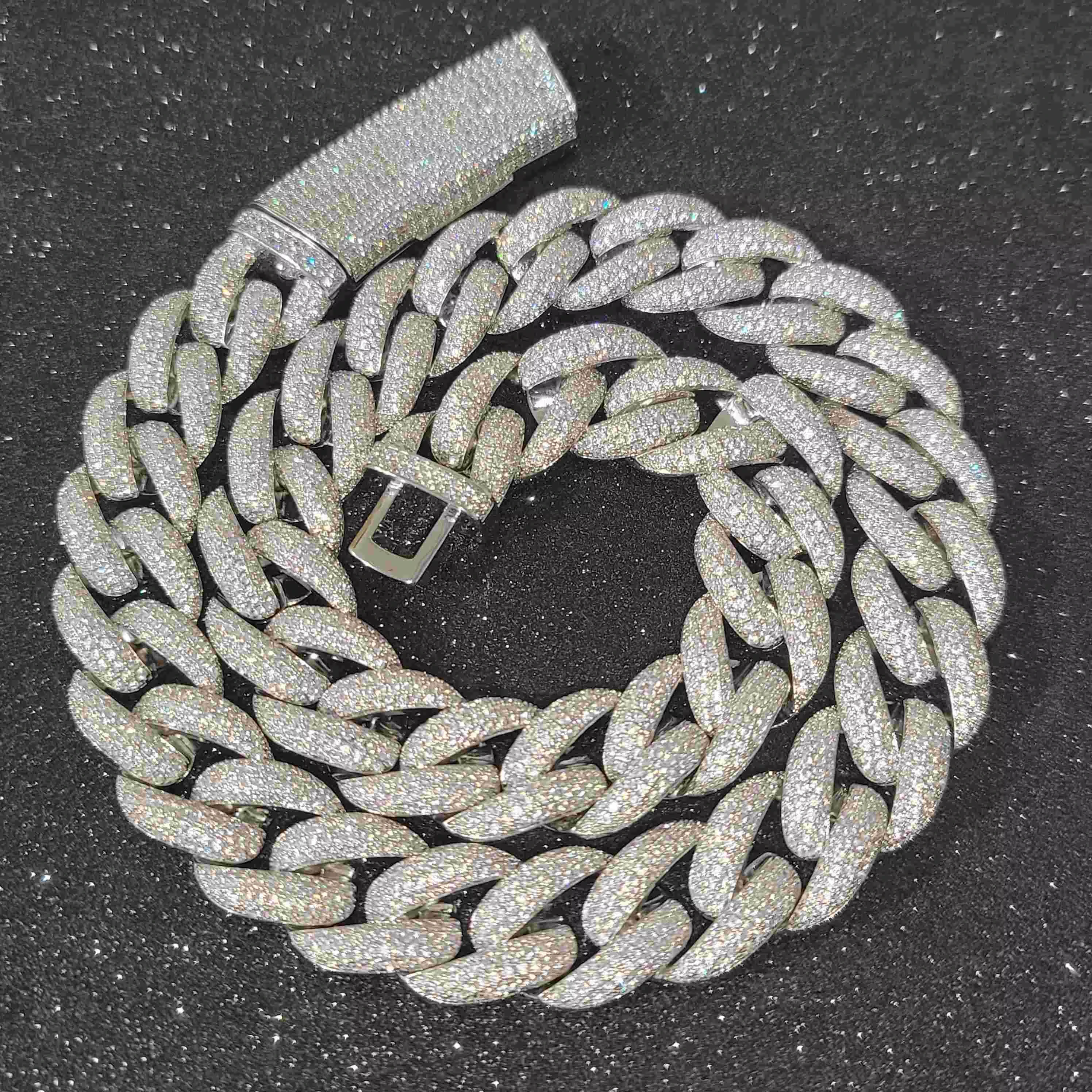 

Модное колье Miami Cuban Chain Iced Out 15MM Moon Necklace с полным паве из бриллиантов, длинное колье с застежкой, хип-хоп украшения, ожерелья для мужчин