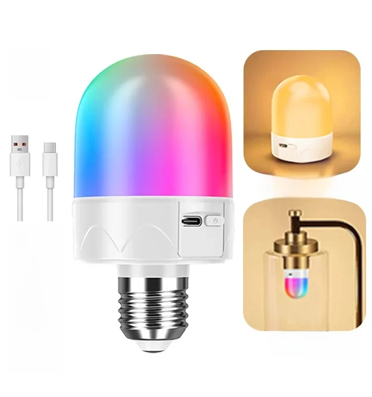 Żarówka RGB z możliwością ładowania, sterowana pilotem, E27, zasilana bateryjnie, do lamp ściennych i wiszących bez konieczności okablowania. — zdjęcie 2