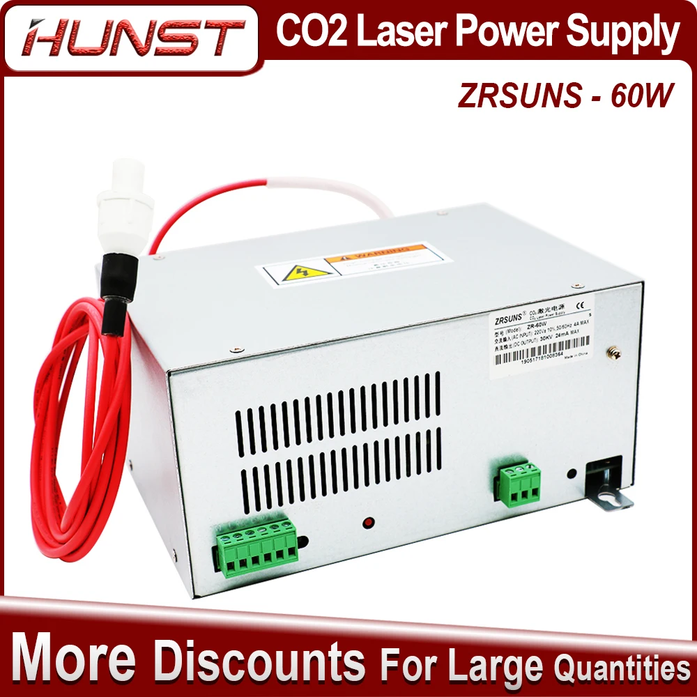 

HUNST ZRSUNS 60W Laser Power Supply for 40W 50W 60W 70W Co2 Glass Laser Tube Engraving Cutting Machine 2Years Warranty.