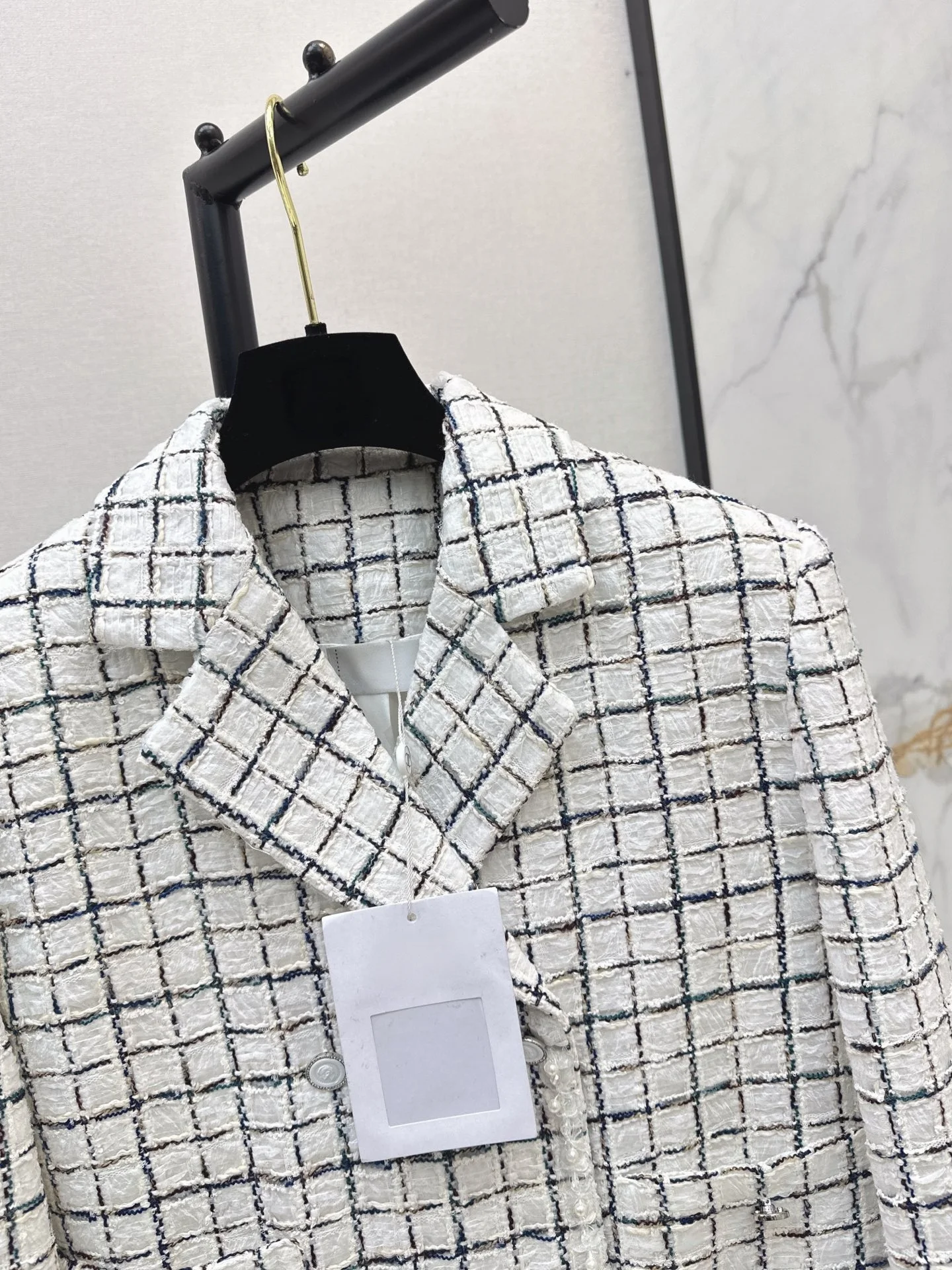 2026 Women Tweed Jacket Plaid Lapel Woven Outerwear Wool Blend Fabric Stereoscopic Texture Coat