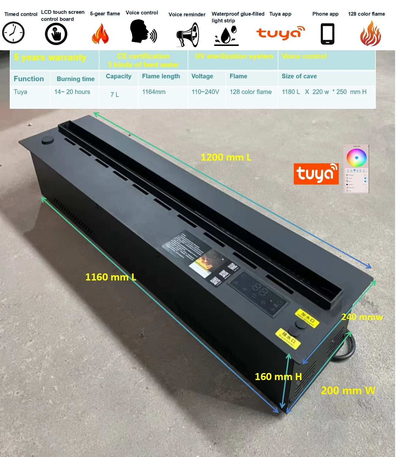 5 年保証自動スチームミスト水蒸気電気暖炉 3D 1500