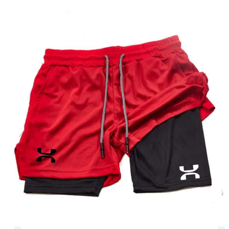 Pantalones cortos deportivos 2 en 1 para hombre, Shorts de secado rápido para entrenamiento, gimnasio, Fitness, trotar, playa, Verano