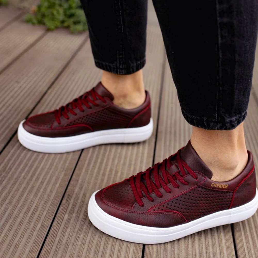FOH Store Sneakers for Men Women BURGUNDArtificial Leather 2023 Spring Autumn Casual Lace Up Fashion Shoes High Base Sport Comfortable Light Vulcanized Daily Original Canvas Odorless Orthopedic Suits Office Wedding 015
