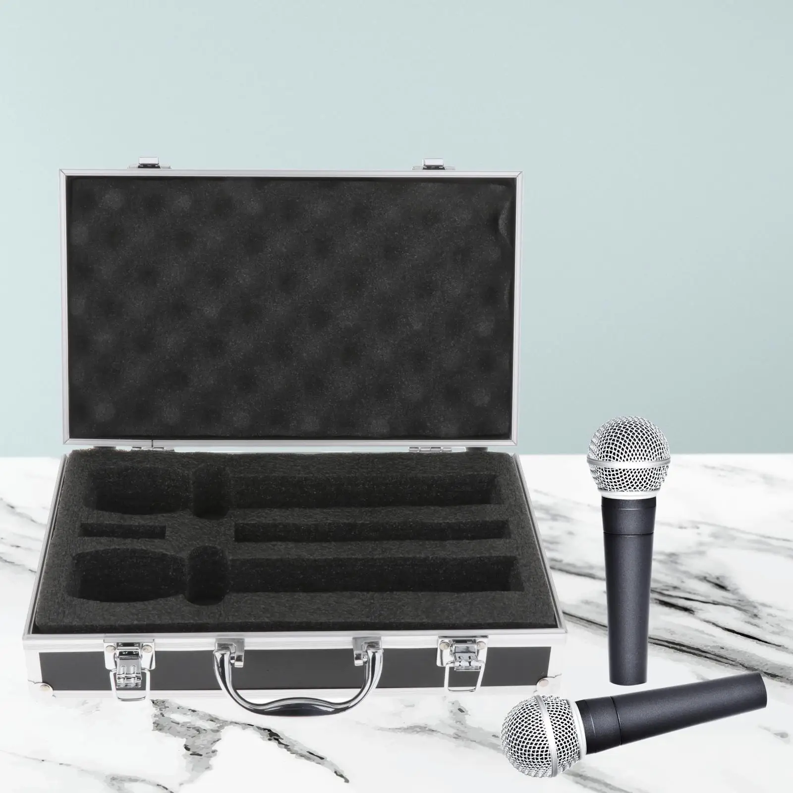 Afbeelding 3: Draagbare microfoon draagtas met sponsmicrofoon opbergdoos slagvast schokbestendig instrumentendoos voor podiumcontrolekamer