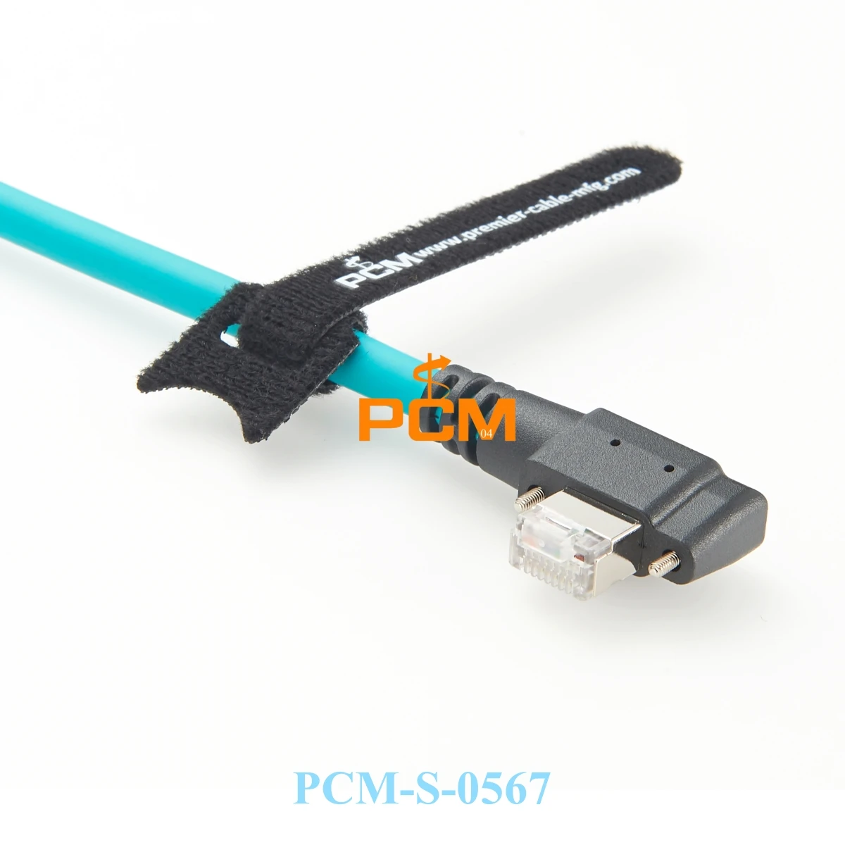 RJ45 Right angle GiGE Ethernet cable, Horizontal screw lock, Cat6A GigE SF/UTP High flex Ethernet Cable, GigE / RJ45 wire