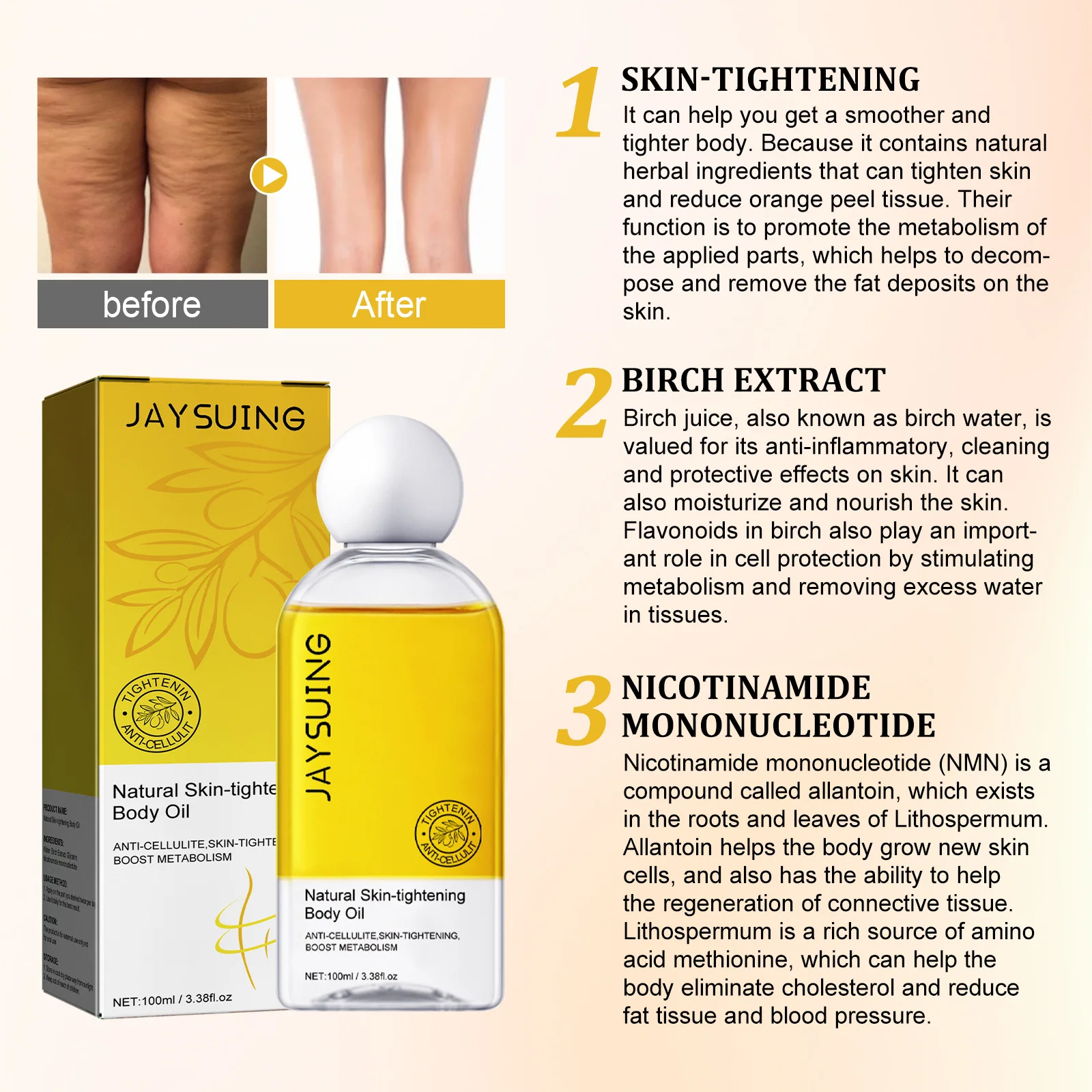 Jaysuing 100ml Firming Skin Body Oil Cellulite Removal Fat Burning Belly Massage Slimming Moisturize Nourish Body Tightening Oil