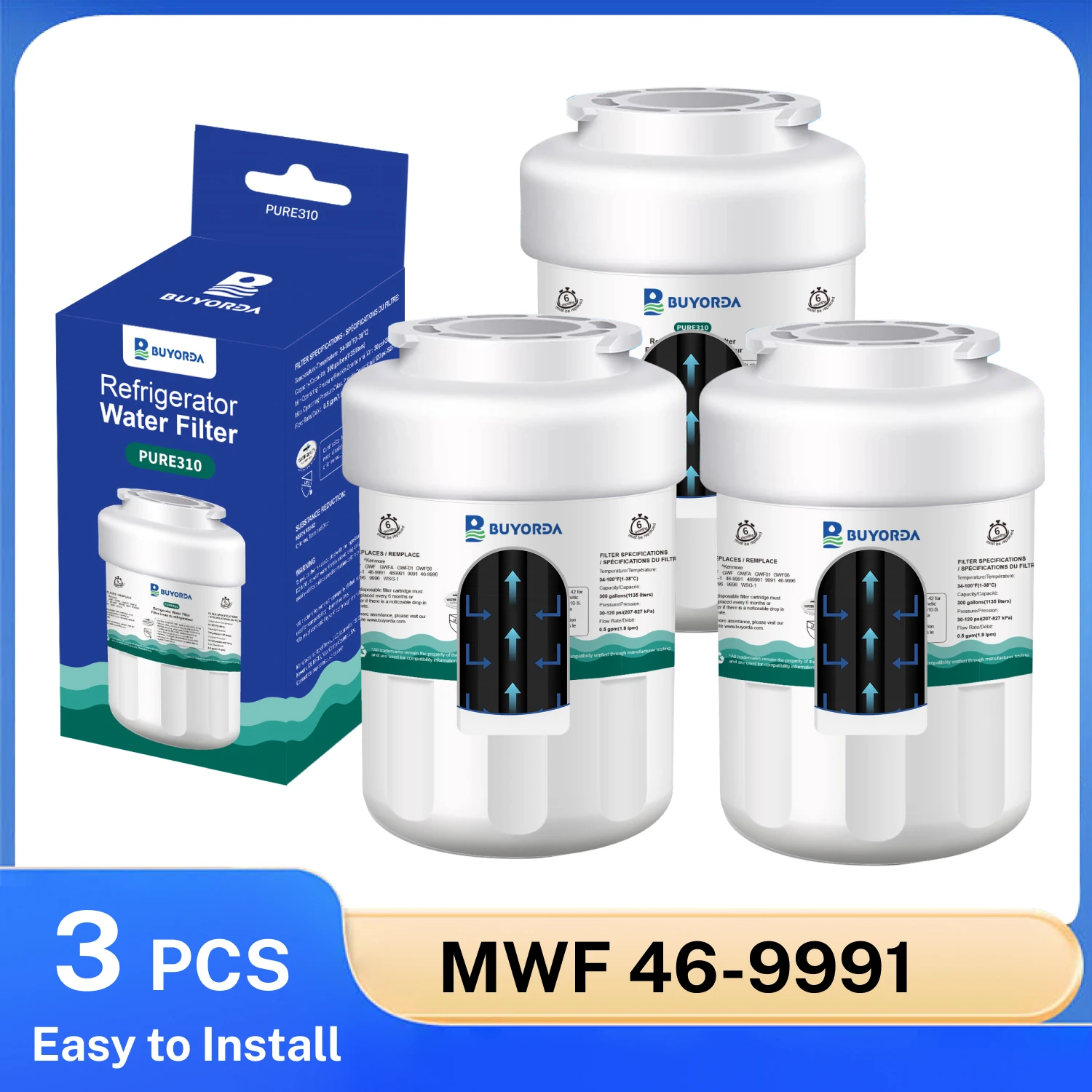 

Сменный фильтр для воды для холодильника, совместимый с MWF SmartWater MWFP MWFA GWF HDX FMG-1 WFC1201 RWF1060 для Kenmore 9991
