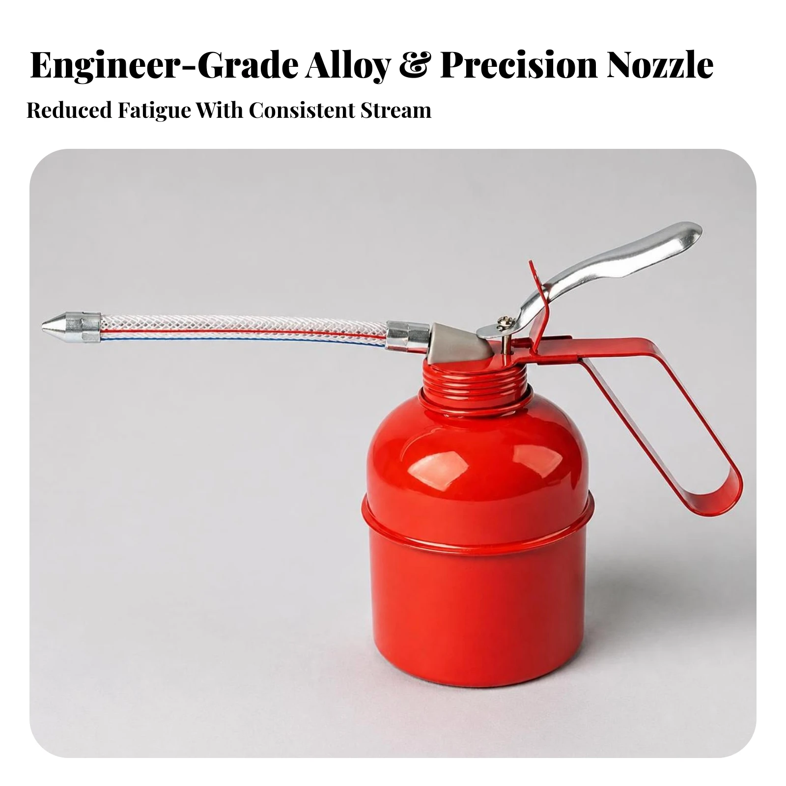 High-Pressure Oil Can Manual Oil Injector Narrow Pointed Metal Nozzle, Oil Can with Flexible Hose for Machinery Maintenance