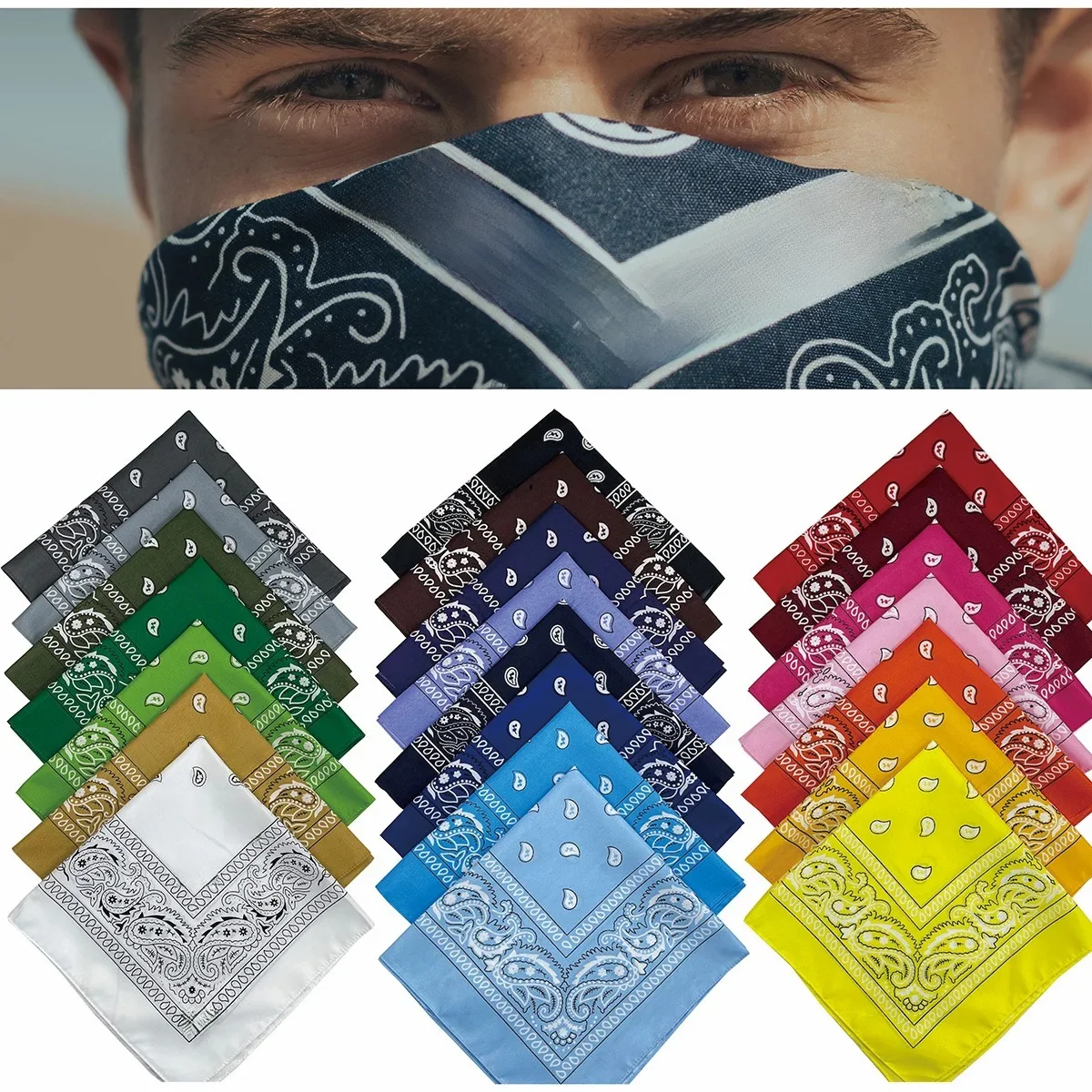 AliExpress NONE 20-Piece Set of Fashionable Paisley Colorful Square Square Scarf, Versatile Hip-Hop Style Turban, Same Style Headband for Men and Women, Outdoor Sports, Cycling, Mountaineering Accessories, Mixed